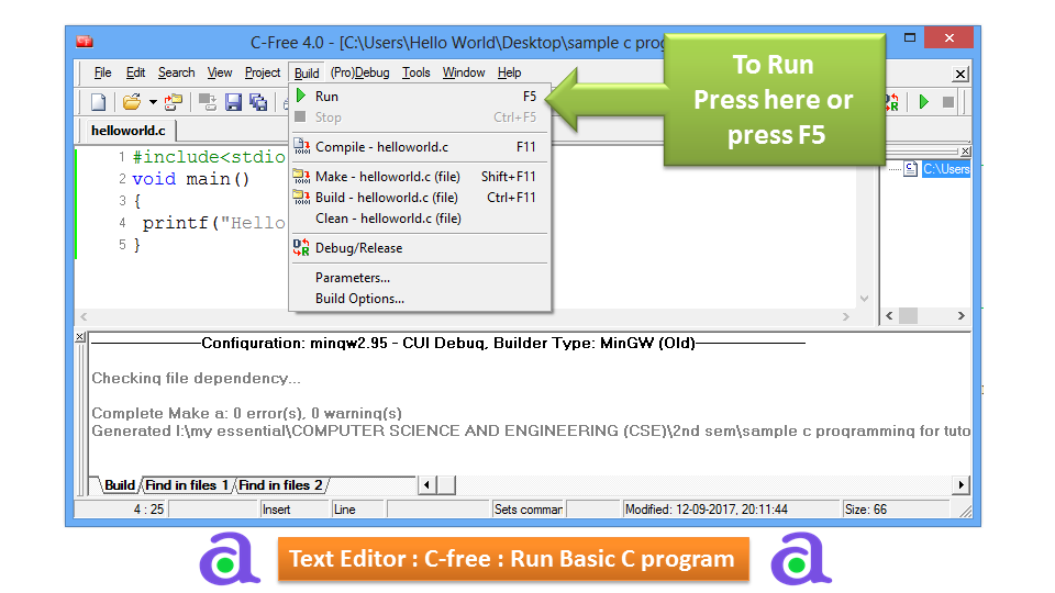 Run First Program in C