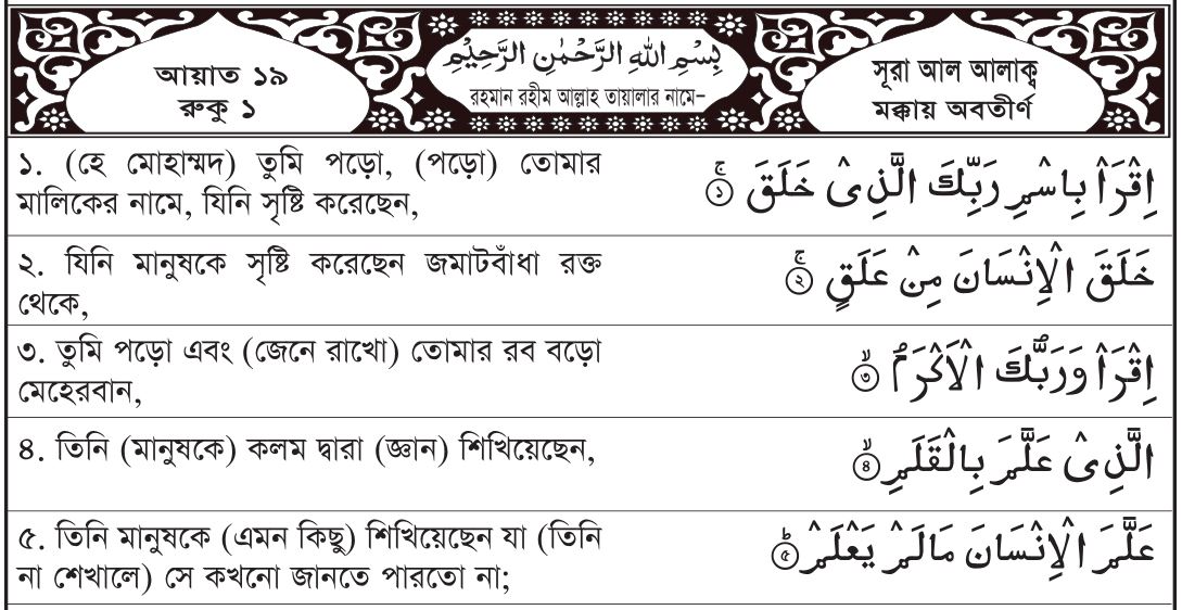 পবিত্র কুরআনের সর্বপ্রথম কোন আয়াত নাযিল  হয়?