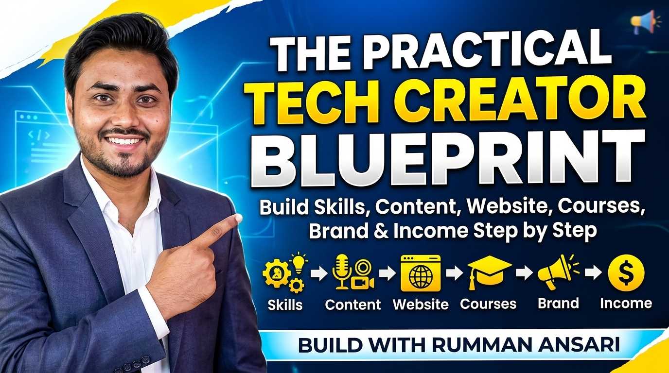 The Practical Tech Creator Blueprint
How to Build Skills, Content, Website, Courses, Brand & Income Step by Step
Build With Rumman Ansari