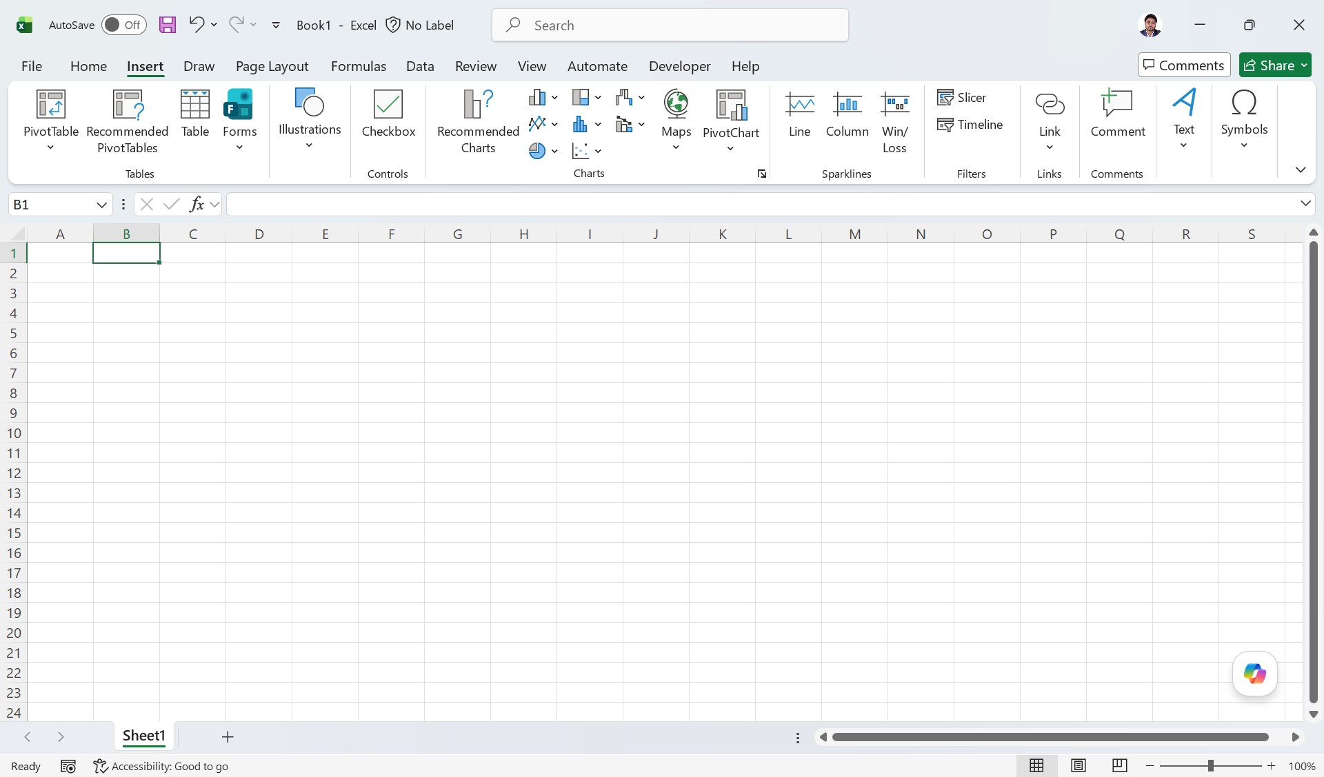 MS Excel Interface - Insert