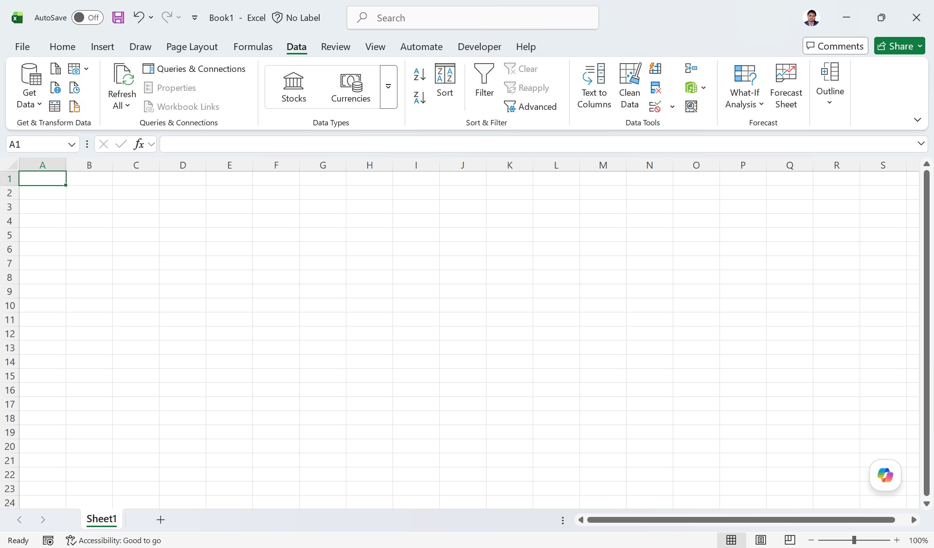 MS Excel Interface - Data