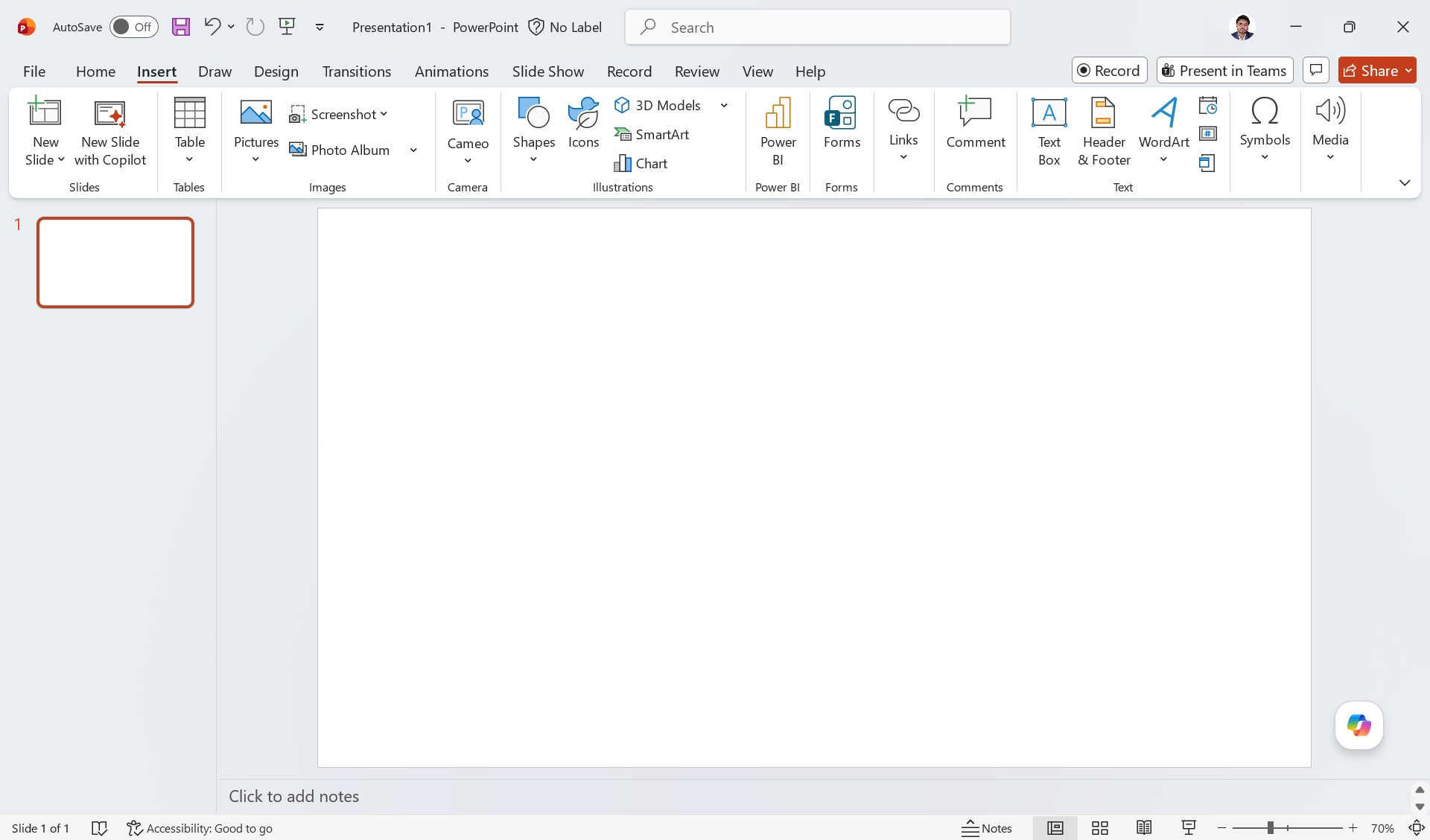 MS PowerPoint Interface - Insert