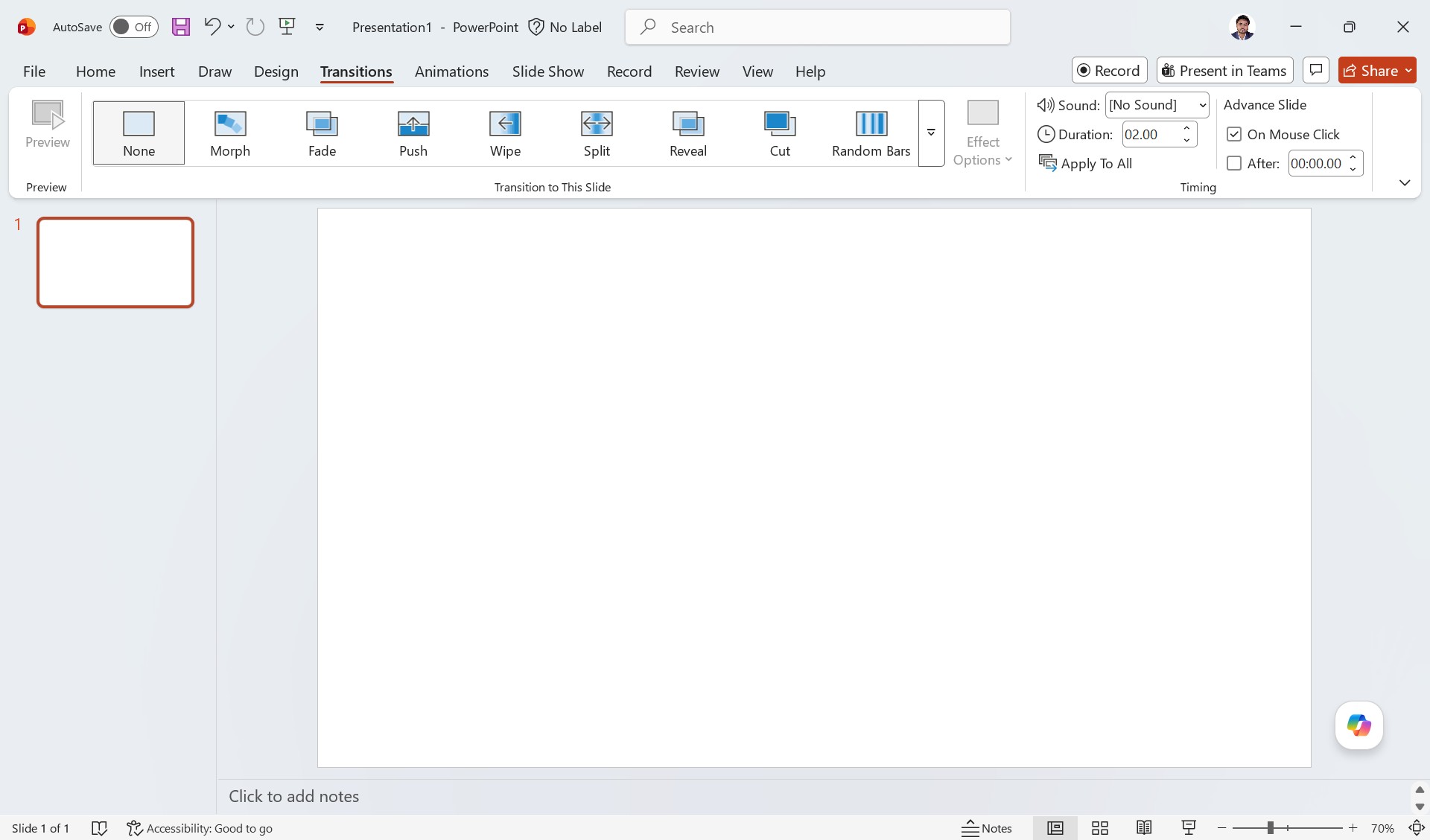 MS PowerPoint Interface - Transitions MS PowerPoint Interface - Transitions