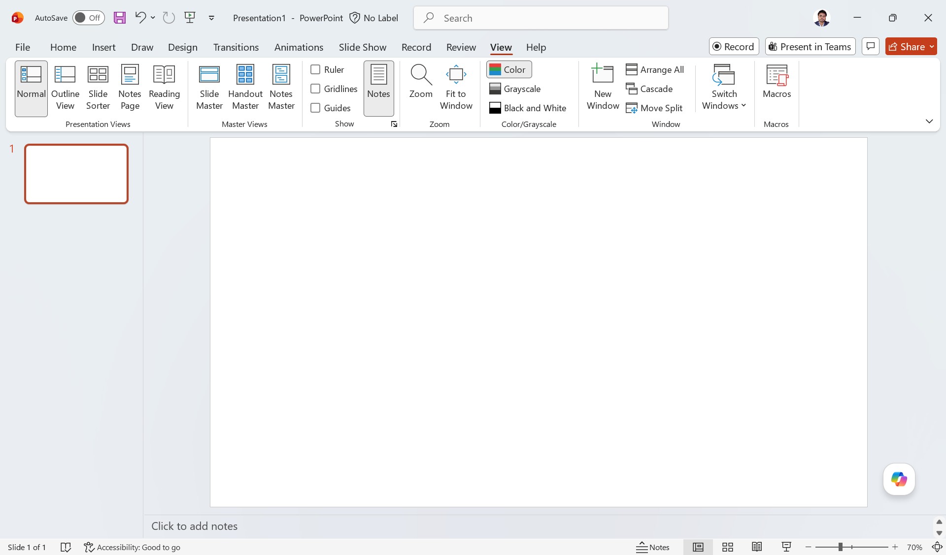 MS PowerPoint Interface - View MS PowerPoint Interface - View