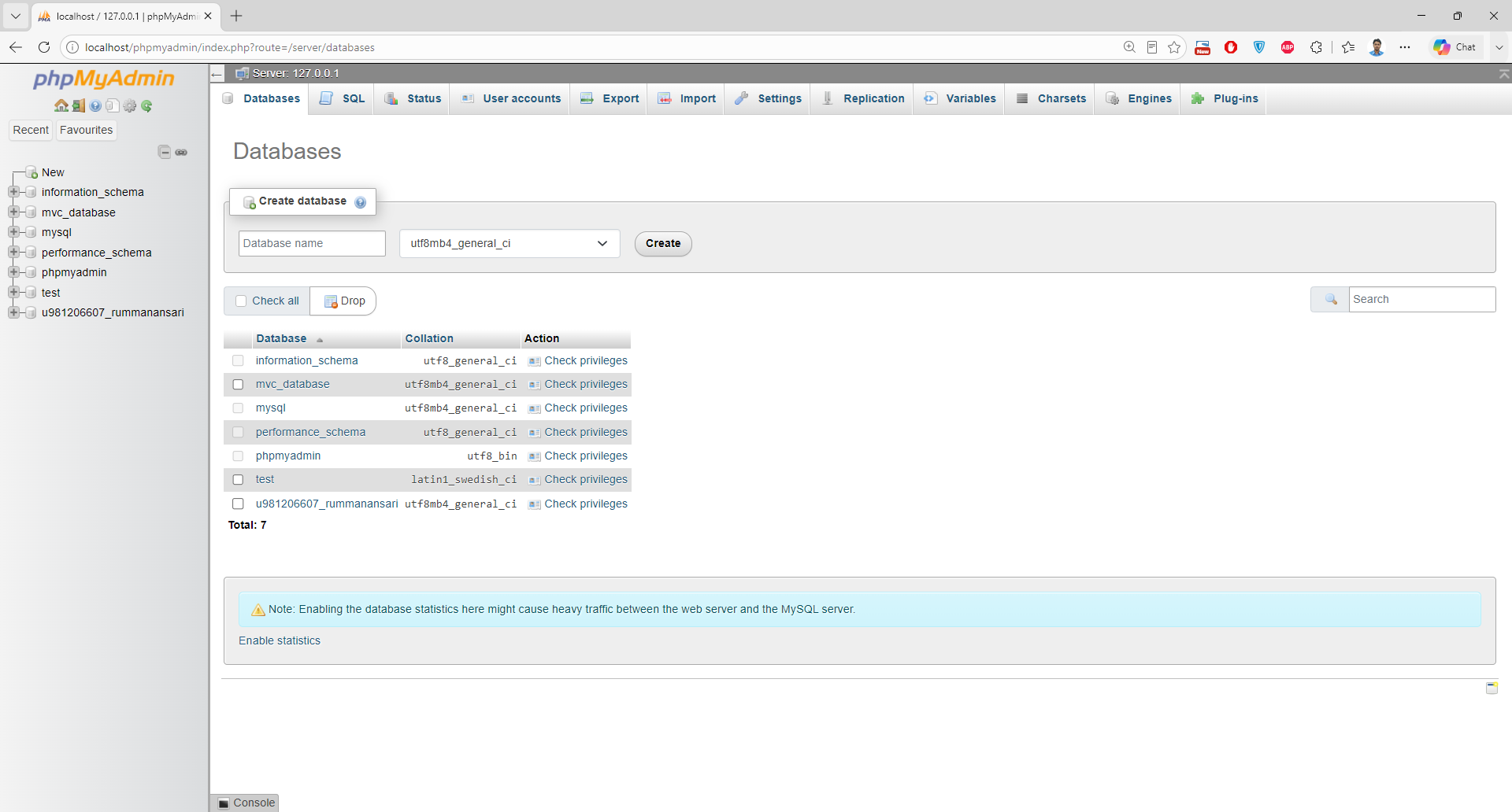 phpMyAdmin - Database - MYSQL phpMyAdmin - Database - MYSQL