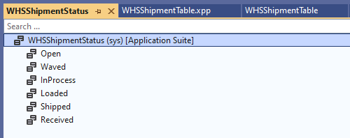 Shipments status base enum in d365 FO object