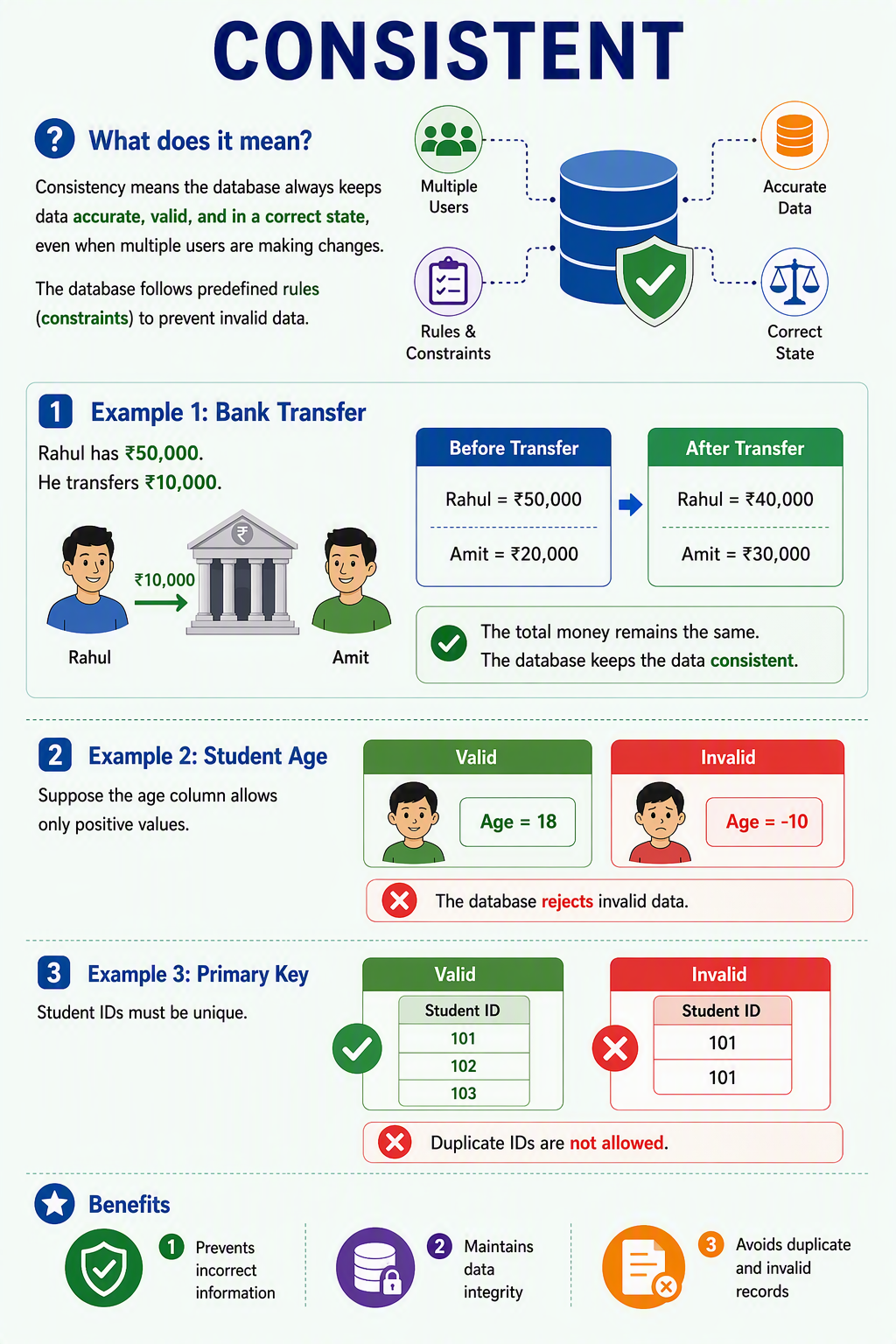 Explain Consistent Characteristics of a Database