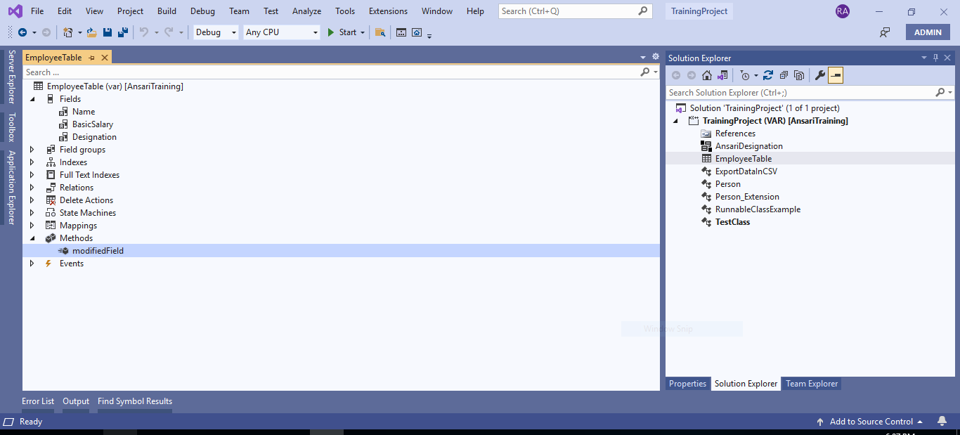 Table Methods - modifiedField 