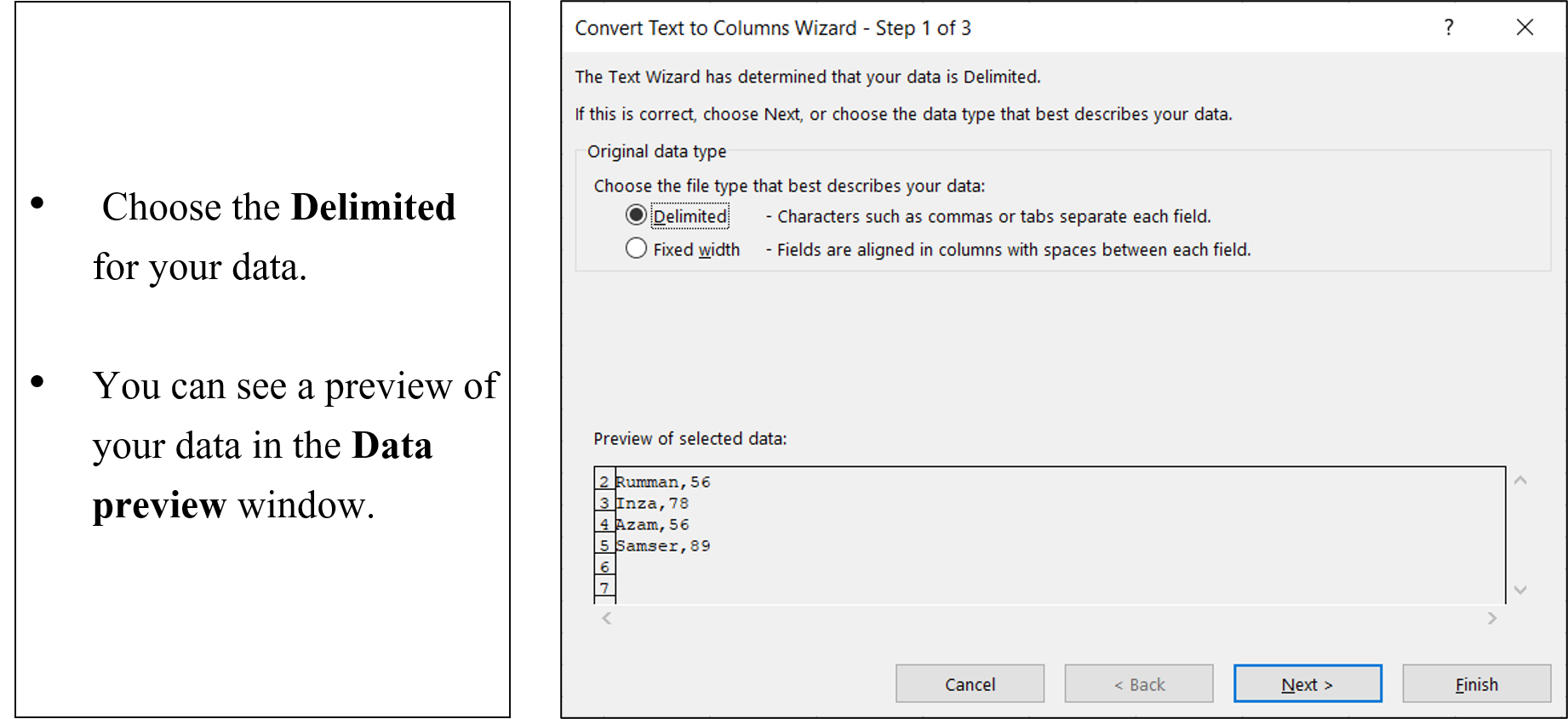 Text To Columns Steps2