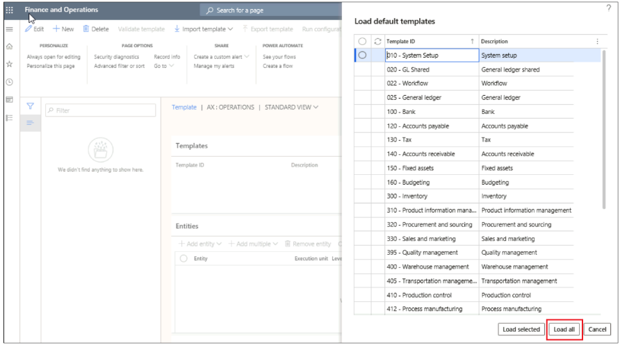 Screenshot of Load default templates menu with Load all highlighted Screenshot of Load default templates menu with Load all highlighted