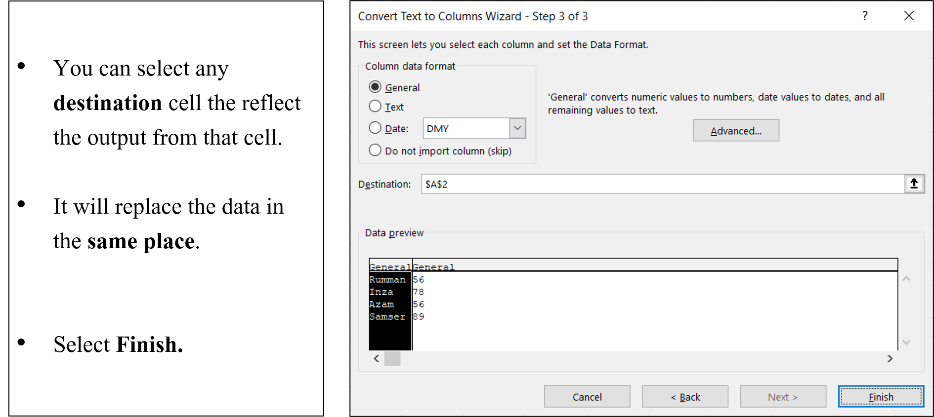 Text To Columns Steps4