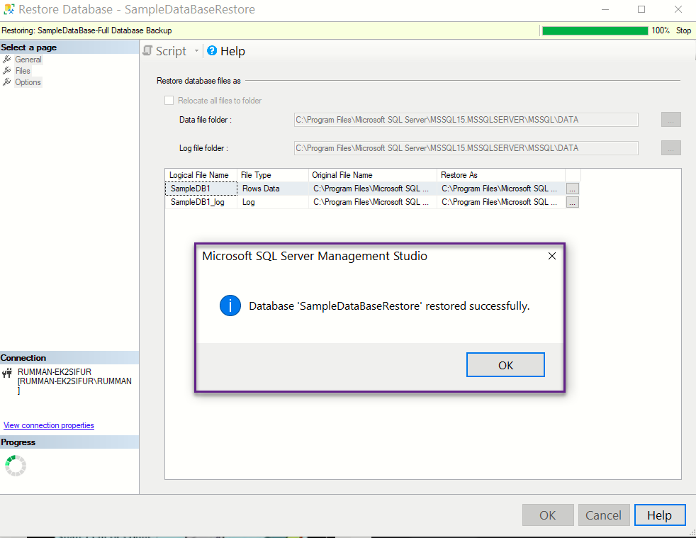 Database Restore in SQL Server